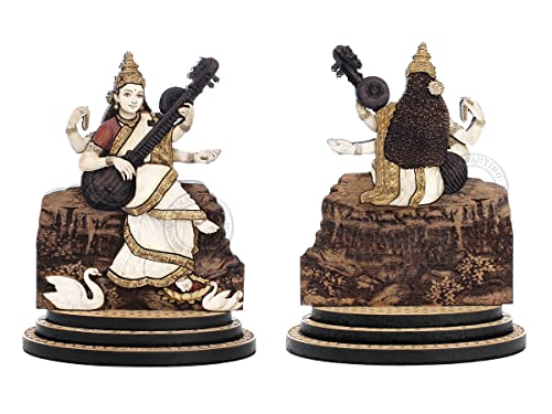 Estatua de Madera Saraswati de 4 Pulgadas miniatura 2