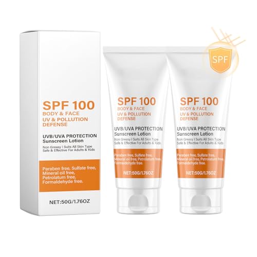 Altherona 2 Stück Sonnencreme Gesicht SPF100, Sunscreen für Gesicht & Körper, Anti-Aging Sonnenschutz Gesicht, Sonnenschutz Lotion, Sunscreen LSF 100 mit UVA/UVB-Schutz, Sonnencreme nicht fettend