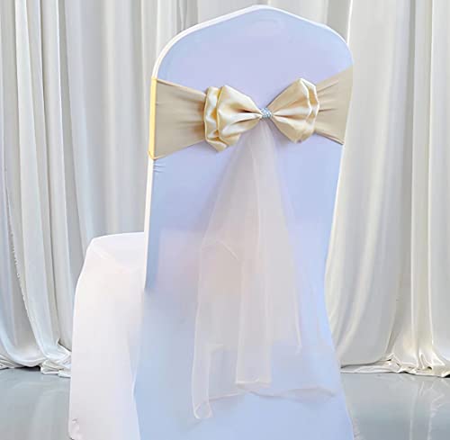 100Pcs Stretch Satin Chair Sashes Bows Chair Bands Decor for Hotel Wedding Reception Party Event Chair Cover Decoration Light Champagne