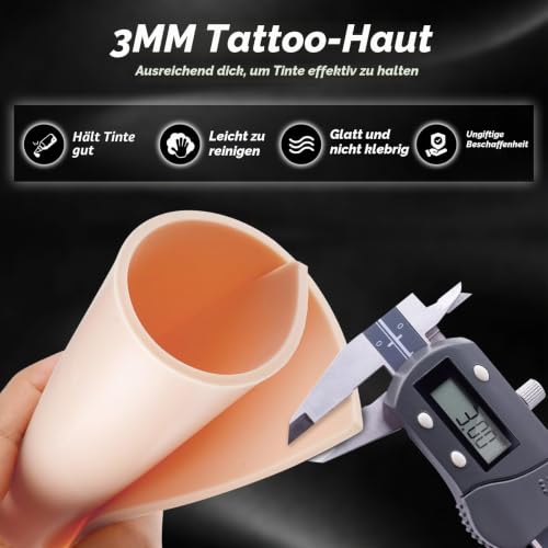 Kunsthaut Tattoo 3mm,16PCS Übungshaut Doppelseitig Silikon 20x15cm
