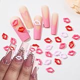 50 PCS Valentines Nails Charms 3D Resin Sexy Lip Nail Art Supplies for Acrylic Nails Pink Red Pink White Lip Nail Gems and Charms Kawaii Nail Charms for Women Valentines DIY Nail Art Decoration