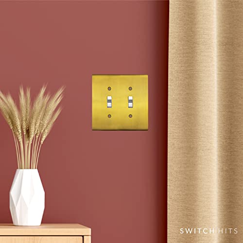 Switch Hits Professional Grade Antique Brass Outlet Wall Plate | 2 Toggle | 4.5" X 4.5" | Modern Electrical Outlet Cover Collection | Quality Switch Plate Covers For All Configurations #TOP6
