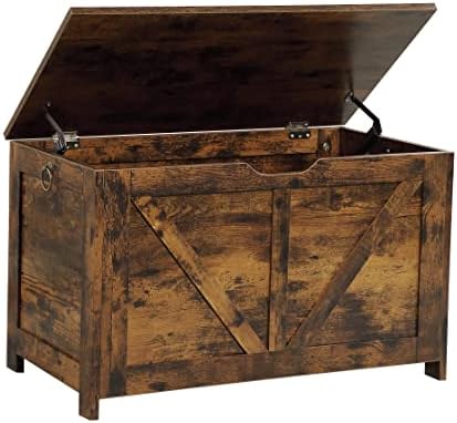 Kavonty Storage Chest, Storage Bench, Retro Toy Box Organizer with U-Shaped Cut-Out Pull, 29.5"L×15.7"W× 17.7”H, Entryway Storage Bench with 2 Hinges,Supports 300 lb, Easy Assembly, Rustic Brown