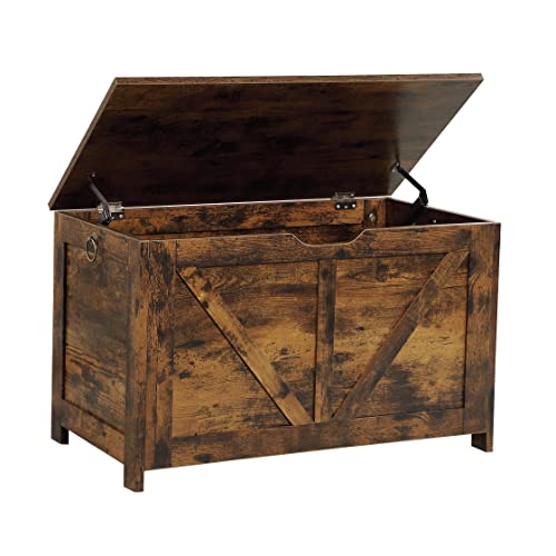 Kavonty Storage Chest, Storage Bench, Retro Toy Box Organizer With U-Shaped Cut-Out Pull, 29.5"L×15.7"W× 17.7”H, Entryway Storage Bench With 2 Hinges,Supports 300 Lb, Easy Assembly, Rustic Brown #TOP29