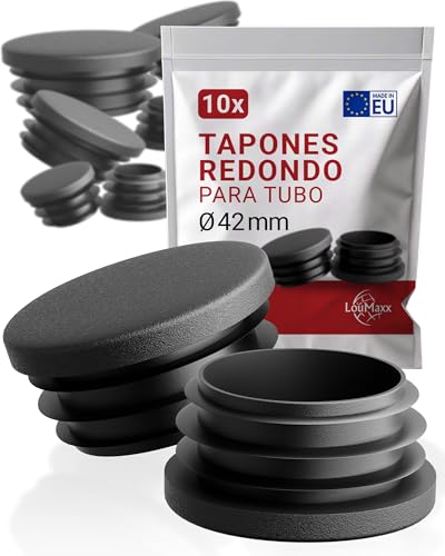 LouMaxx Tapones de láminas redondos de 42 mm – Cubierta de tubo redonda negra tapón para tubo de 42 mm – tapones redondos de plástico resistente – Tapas para postes también para una protección
