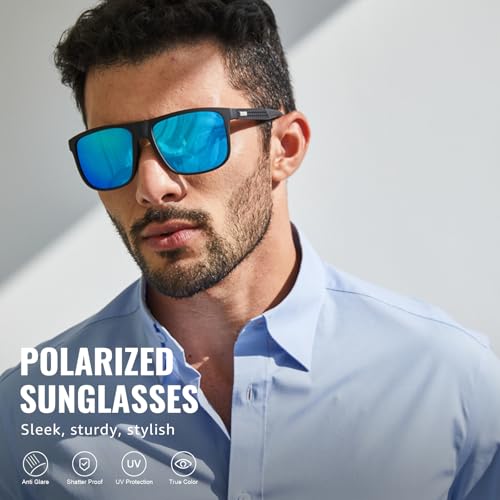 HIGLASS Square Polarized Sunglasses for Men Women Lightweight TR90 Frame Sun Glasses with UV Protection TS12032