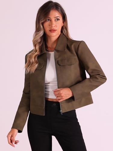 Allegra K Faux Leather Jackets for Women's Zip Up Vintage Distressed 2024 Fall Short PU Moto Biker Jacket4