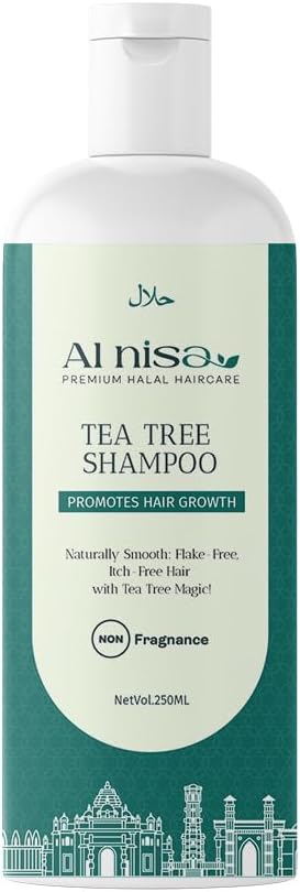Alnisa Non Fragrance Tea Tree Hair Shampoo For Hajj/umrah, shine & Frizz Control, Nourishes Dry Hair, Remove Dirt from hair, Anti Dandruff, Vegan, 250 ML, Pack of 1