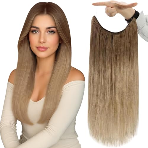 Fshine Invisible Wire Hair Extensions 18 Inch Color Golden Brown