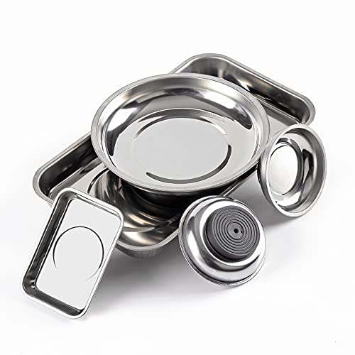 Image of 5 Pieces Magnetic Trays Set Stainless Steel Magnet Tool Tray Parts Holder for Screws, Sockets, Bolts, Pins, Mechanic's and Automotive