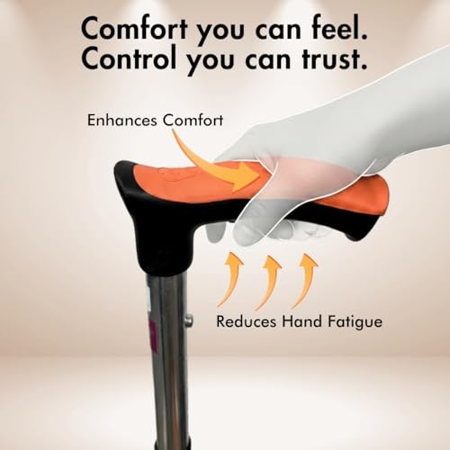 Image of Flamingo Adjustable Quadripod Walking Stick with 4-Pronged Base for Extra Stability - Foam Padded Offset Handle for Soft Grip - Works for Right or Left Handed Men or Women | Silver |