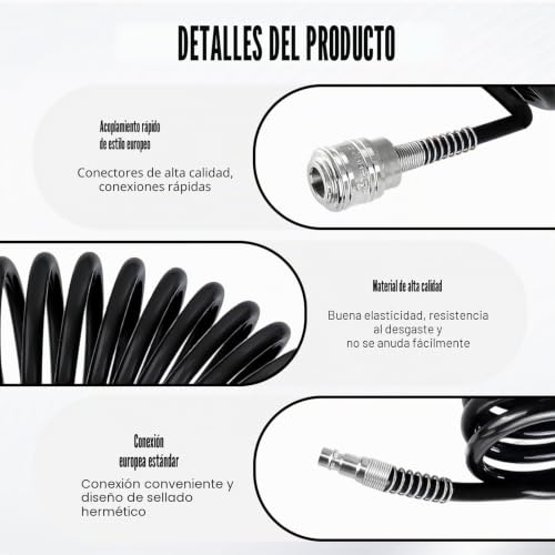 Manguera de aire comprimido flexible de poliuretano negro con acople rápido 4