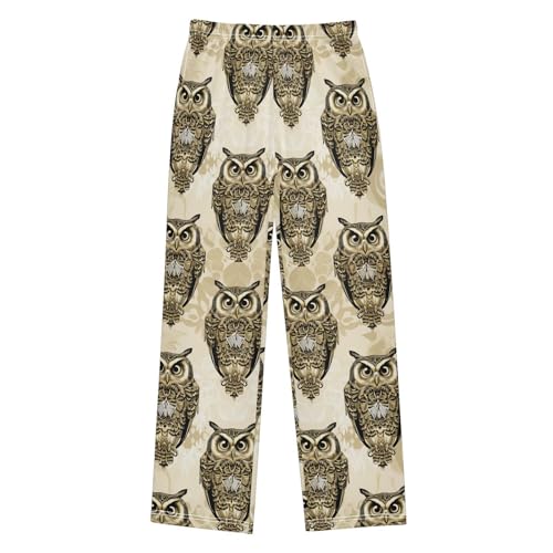Retro Owl Boys Long Pants Soft Trousers Elastic Waist Kids Lounge Bottoms with Pockets S-XL