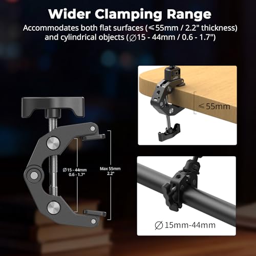 Image of SMALLRIG 26 inch Magic Arm with Super Clamp, Overhead Phone Mount w /Cable Clip | Flexible Desk Camera Mount with 1 /4 inch Screw and Cable Clip, Max Load 2.2lb, for iPhone /Action Camera /Video Light /Webcam /Mic