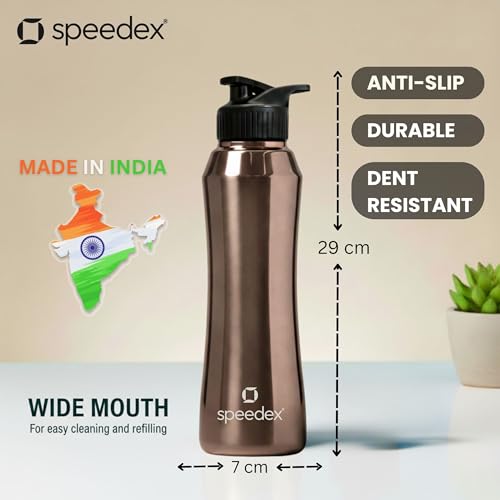 Image of Speedex Stainless Steel Water Bottle 1 Ltr, Leak Proof Sipper Cap, BIS Approved 1000 ml Metal Bottle For Daily, Office, School, Gym, Travel Use for Men, Women, Kids, Adults, Copper Gold, Set of 4