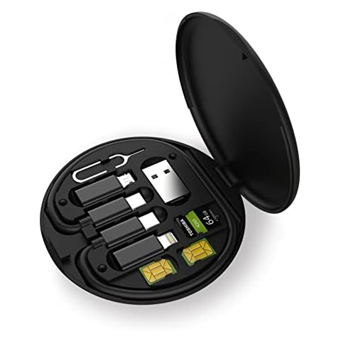 ZALUJMUS Multifunctional Data Cable Storage Box Adaptor for Lightning, USB-C and Micro-USB Devices Universal Data Transfer Cable (Black) Cover