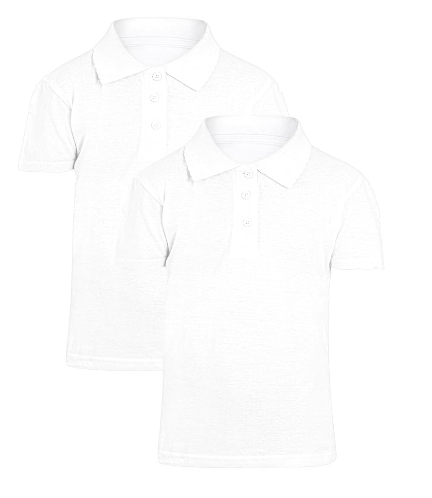 Panzy Pack de 2 polos para niñas 100% algodón, uniformes escolares para niños de 3 a 10 años