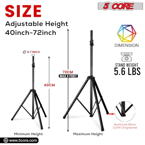 5 Core Speaker Stand Pair Tripod Floor Heavy Duty Adjustable Up To 72 Inch Dj Studio Monitor Stands Pole Mount thumb #1