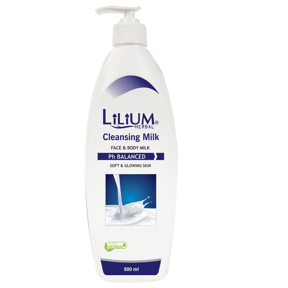 Lilium Herbal Cleansing Milk 500 ml, Soft & Glowing Skin, Soothing, Calming, Nourishing, Moisturizing, Hydrating, Antioxidant Protection Makeup Remover, All Skin Types, For Women & Men