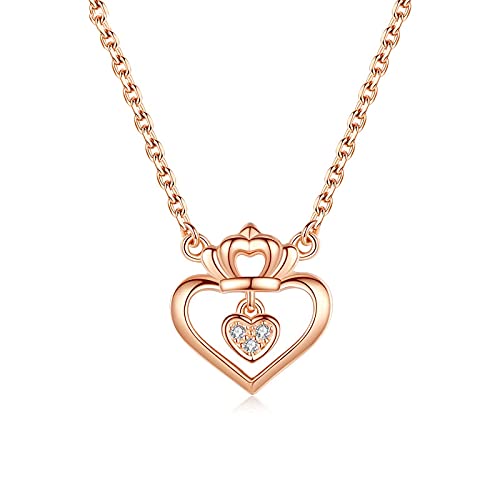 Collier couronne rose d'exception avec pendentif cœur ciselé