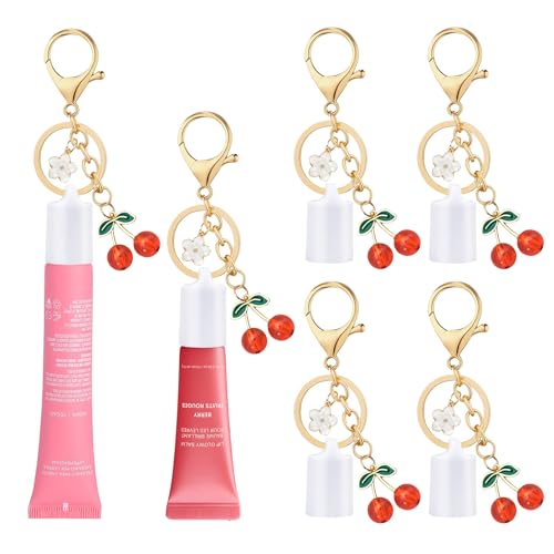 Fizzlup 4pcs Lip Gloss Keychain, Lip Balm Keychain Cap for