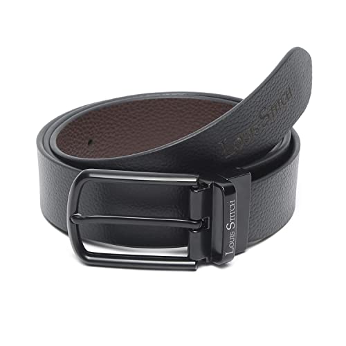 Image of LOUIS STITCH Men's Italian Leather Reversible Belt 1.25 inch (35mm) Handcrafted Formal Waist Band Officewear Men Gents Boys (Brown /Black) (FF-CS-)
