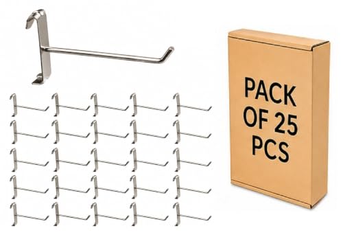 Image of Q1 Beads 25 Pcs 6 inch Stainless Steel Gridwall Panel /Mesh /Jali /Grid Display Hook Hanger for Showroom, Mobile Shops,Supermarket Hanging in Garment & Grocery Shops etc.(Chrome)