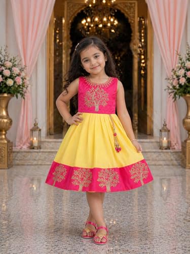 Image of Wish Karo Baby Girls Knee Length Satin Embroidered Party Dress-(fe2913nw)