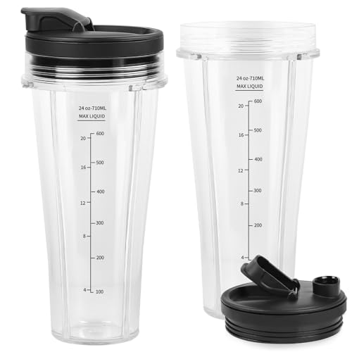 SWAWIS Lot de 2 Gobelets Compatible avec Ninja Blender de Remplacement Pour Mixeur 24oz (710ml) CB350EU BN800EU BN750EU BN650EU BN495EU CB100EU Blender...