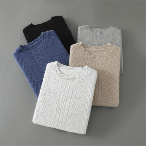 Men's Wool Crew Neck Knit Sweater - Long Sleeve Solid Twist Pullover Warm Casual Jumper Top2