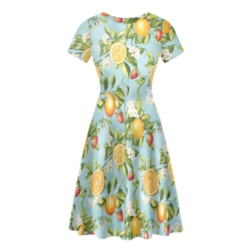 Image of HUGS IDEA Womens Puffy Swing Midi Dress Round Neck Short Sleeve Party A-Line Dresses
