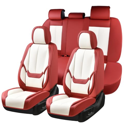 Image of Coverado Car Seat Covers Full Set, Seat Covers for Cars, Front Seat Covers and Back Seat Cover Waterproof Leather Automotive Seat Cover, Universal Car Interior Protectors for Most Cars