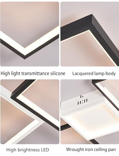 Plafonnier LED pour chambre à coucher, lustre carré noir variable avec télécommande salon - 6