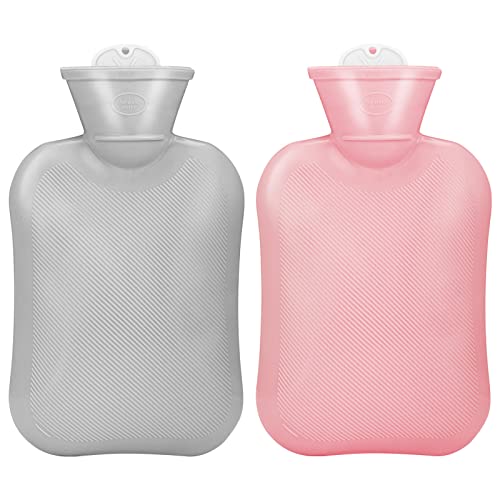 2 Borse per Acqua Calda in Gomma 0.5 L Bottiglie di Acqua Calda in Silicone per Alleviare Dolore Sacchetti Impacchi Caldi per Corpo Crampi Stomaco Muscoli Scaldaletto Inverno, Rosa e Grigio
