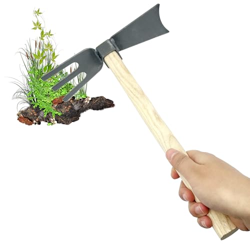 OHYER double binette Serfouette à fleurs pour ameublir aérer et désherber le sol Outil de Jardinage agricole Houe à Main Outillage de Jardin Acier à haute teneur en carbone (M Houe à double usage)