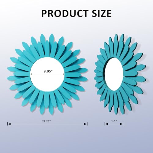 Honiway Beach Wall Decor Mirror 21 inch Wood Coastal Wall Decor Sunburst Boho Home Decor Room Decor for Bedroom Living Room Entryway Cyan - Image 4