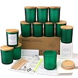 MILIVIXAY 12個パック 10オンス マットグリーンガラスキャンドルジャー 蓋とキャンドル作りキット - バルク空のキャンドルジャー キャンドル作り用 - スパイス、パウダーコンテナ