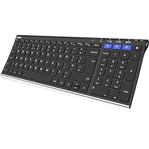 Arteck Universal Bluetooth Keyboard Multi-Device Stainless Steel Full Size Wireless Keyboard for Windows, iOS, Android, Computer Desktop Laptop Surface Tablet Smartphone Built in Rechargeable Battery