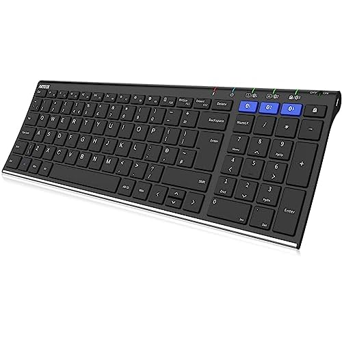 Arteck Universal Bluetooth Keyboard Multi-Device Stainless Steel Full Size Wireless Keyboard for Windows, iOS, Android, Computer Desktop Laptop Surface Tablet Smartphone Built in Rechargeable Battery