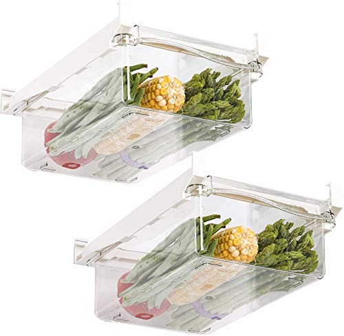 HOMEREFORM 2 PACK Refrigerator Organizer Bins with Handle, Pull-out Fridge Drawer Organizer, Refrigerator Shelf Storage Box for Food Drinks, Fit for Fridge Shelf Under 0.6"
