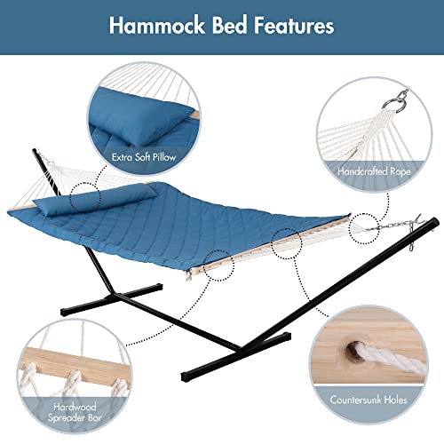 Image of ANOW Double Rope Hammock with 12FT Stand, Large Hammock for Outside, Blue