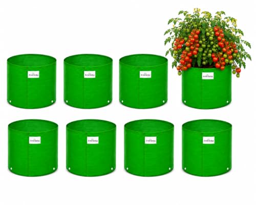 Image of Grow Bags for Terrace Gardening, Premium HDPE Green-Orange Large Planters for Fruit Trees, Vegetables, Flowers & Home Garden Pack of 8(12x12)