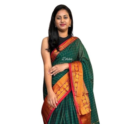 Image of Narayanpet Pure Cotton Avani Border Saree for Women with Running Blouse | Tassels | Traditional Woven Solid Design | Handloom Weave