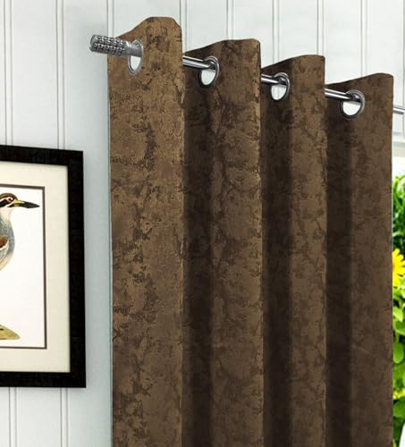 Image of Homestan Abstract Design Velvet Window Curtains 5 Feet Long Set of 2 for Home Decor (5 X 4.5 Feet, Coffee)