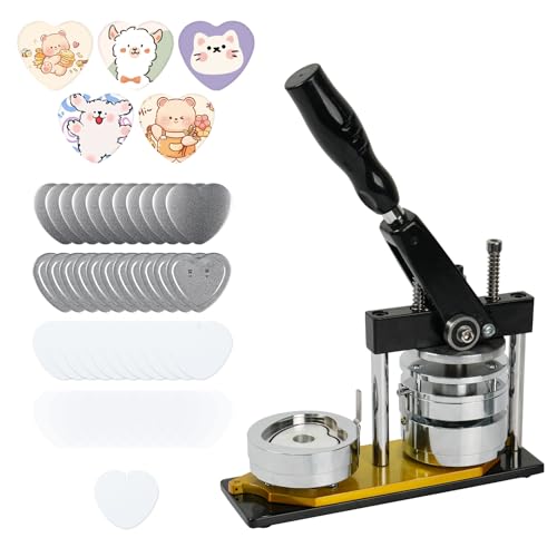 Happizza Heart-Shaped Metal Button Maker Machine Kit, Heart DIY Button Pin Making Machine, Badge Pin Maker Press Machine with 100pcs Button Making Supplies