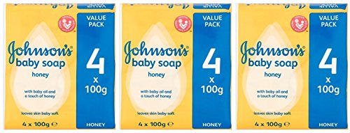Johnson's Baby Soap with Baby Oil and a Touch of Honey, 100 G / 3.5 Oz Each, 4 Count (Pack of 3) 12 Bars Total