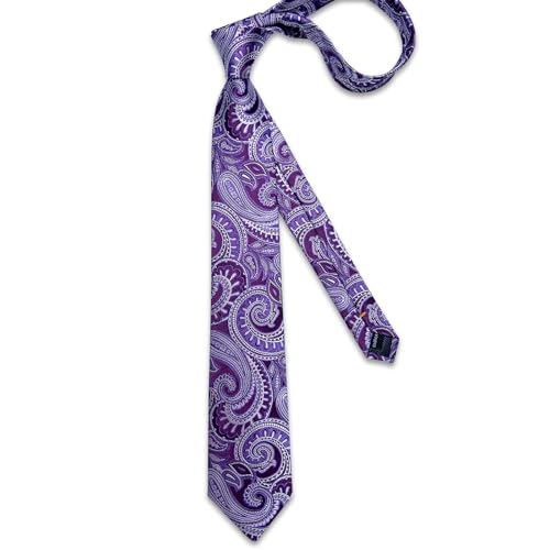 Image of DiBanGu Extra Long Tie for Men 63 inch XL Silk Necktie Set | Pocket Square and Cufflinks, Big and Tall, Jacquard Woven, Gift Box, Paisley /Plaid /Solid /Striped, for Weddinng Party Business