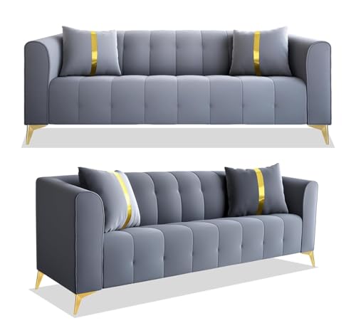 Image of A to Z Furniture Classic Chesterfield Sofa Set Luxury Chesterfield Sofa in for Home Living Room & Office (Grey 3+1+1)