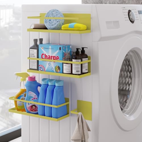 Image of Magnetic Spice Rack For Refrigerator Magnetic Fridge Shelf For Kitchen Spice Organizer Magnetic Shelf For Fridge Space Saving Yellow 4 Pack With Magnetic Paper Towel Holder