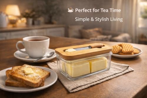 Image of Premium Butter Dish with Lid for Countertop - Covered Holder with Knife for Refrigerator, Airtight Keeper Container Storage with Silicone Sealing for East West Coast Butter, White